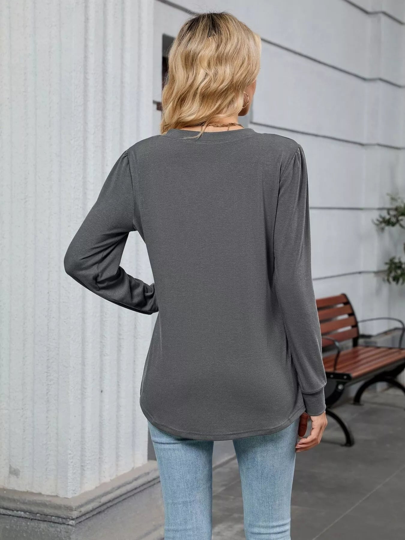 V-Neck Long Sleeve Relaxed Fit T-Shirt