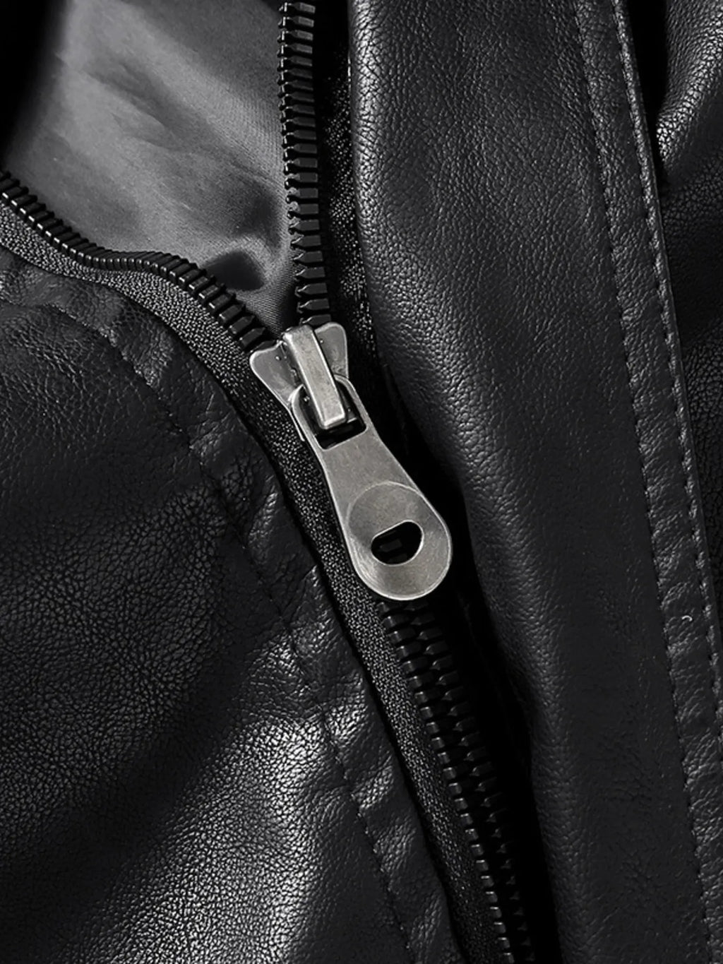 Men's Zip Up Long Sleeve Leather Jacket