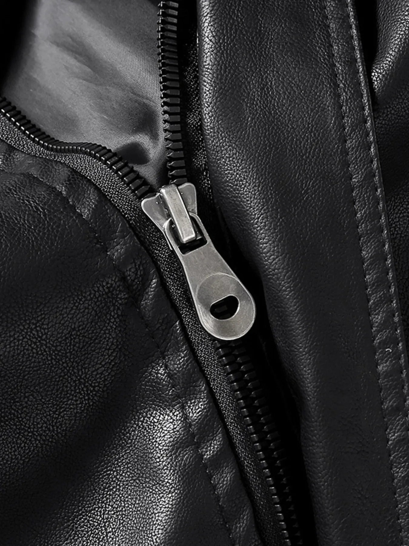 Men's Zip Up Long Sleeve Leather Jacket