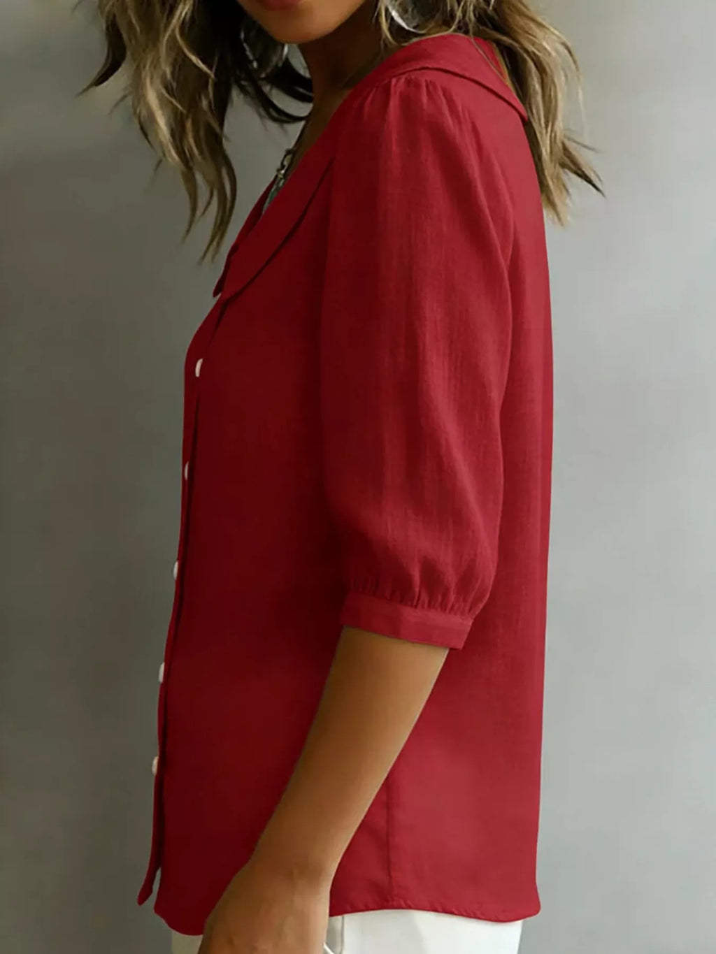 Full Size Peter Pan Collar Button Up Shirt Plus Size