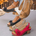 Floral Accent Block Heel Sandals