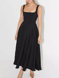 Square Neck Wide Strap A-Line Dress