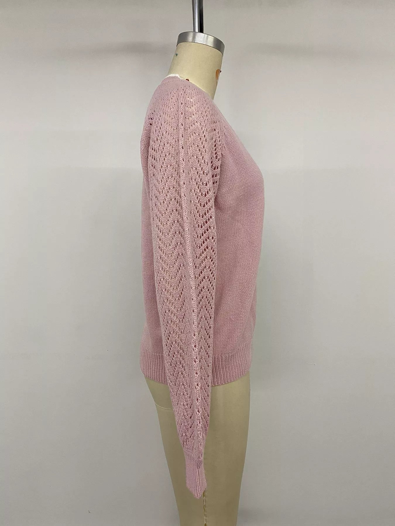 V-Neck Openwork Long Sleeve Sweater