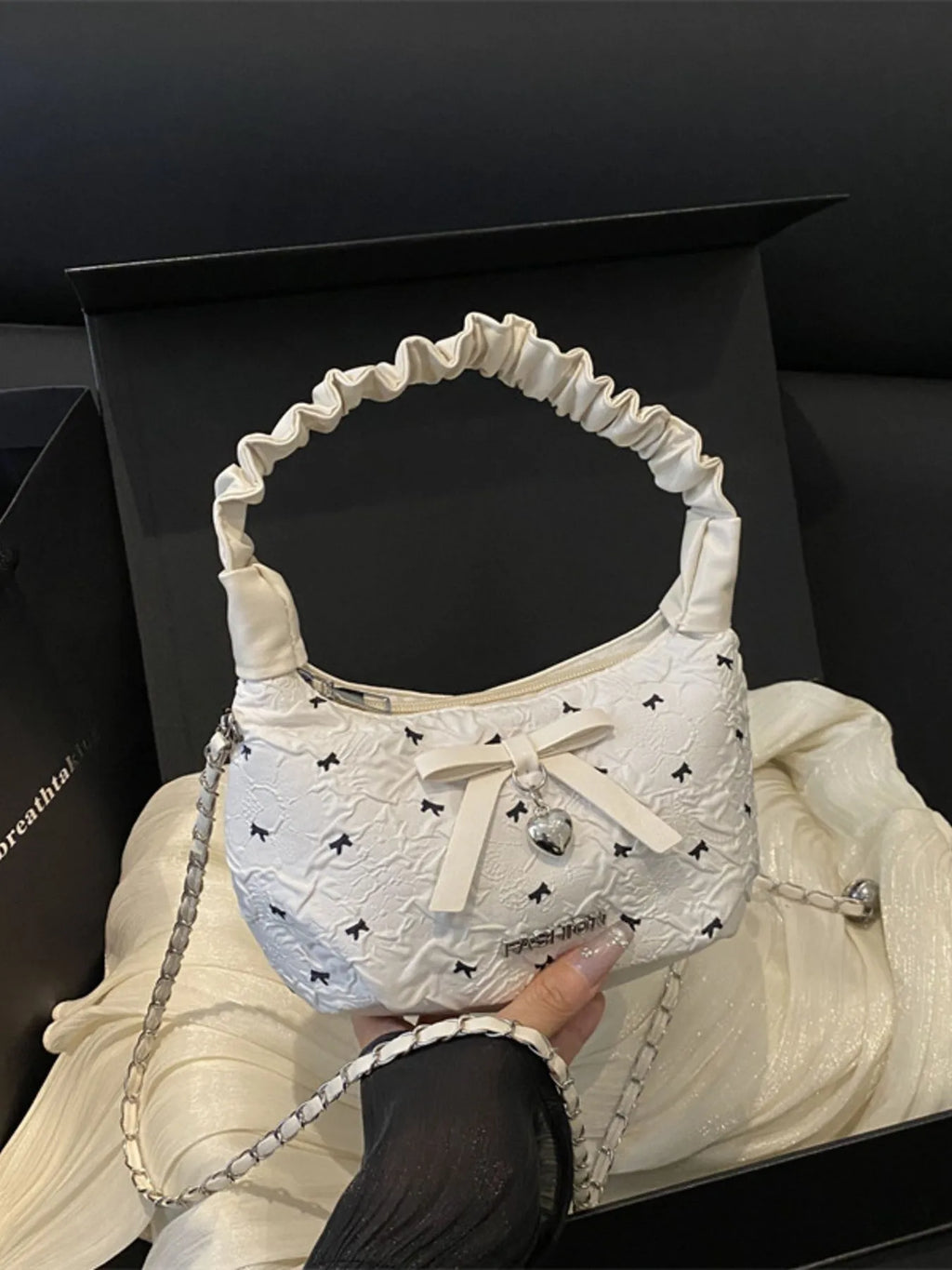 Bow Ruched Strap Crossbody Bag