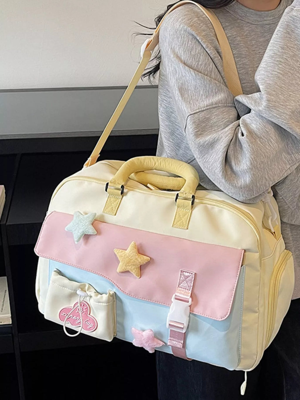 Color Block Star & Cloud Embellished Travel Bag