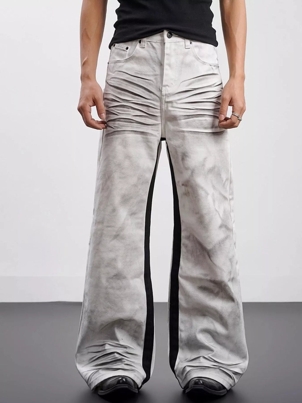 Men's Full Size Contrast Wide Leg Jeans Plus Size