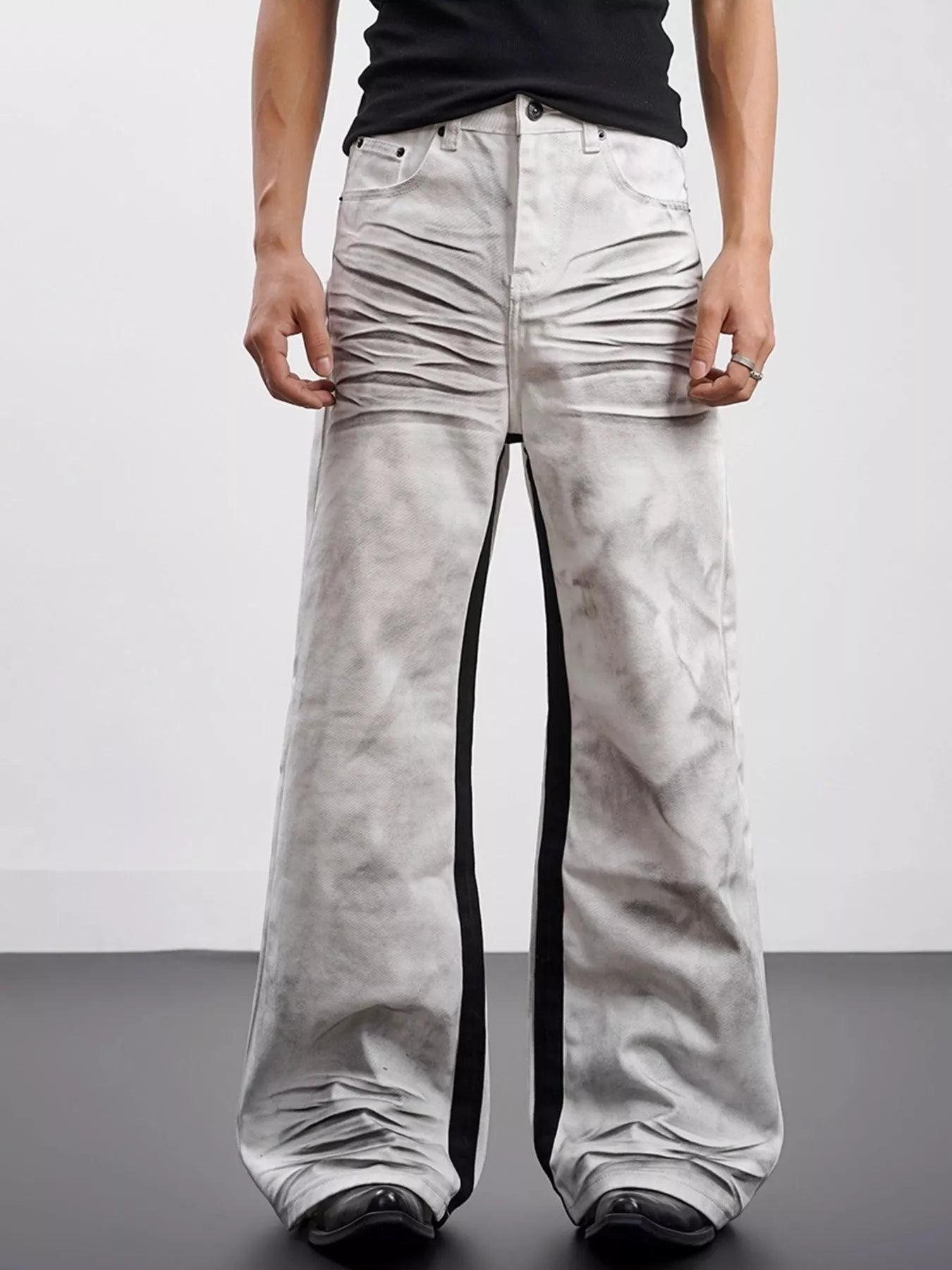 Men's Full Size Contrast Wide Leg Jeans Plus Size
