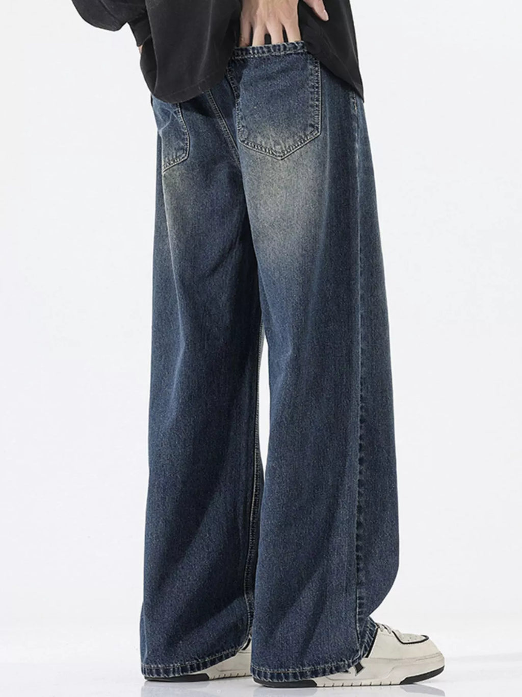 Men's Full Size Vintage Wash Wide Leg Jeans Plus Size