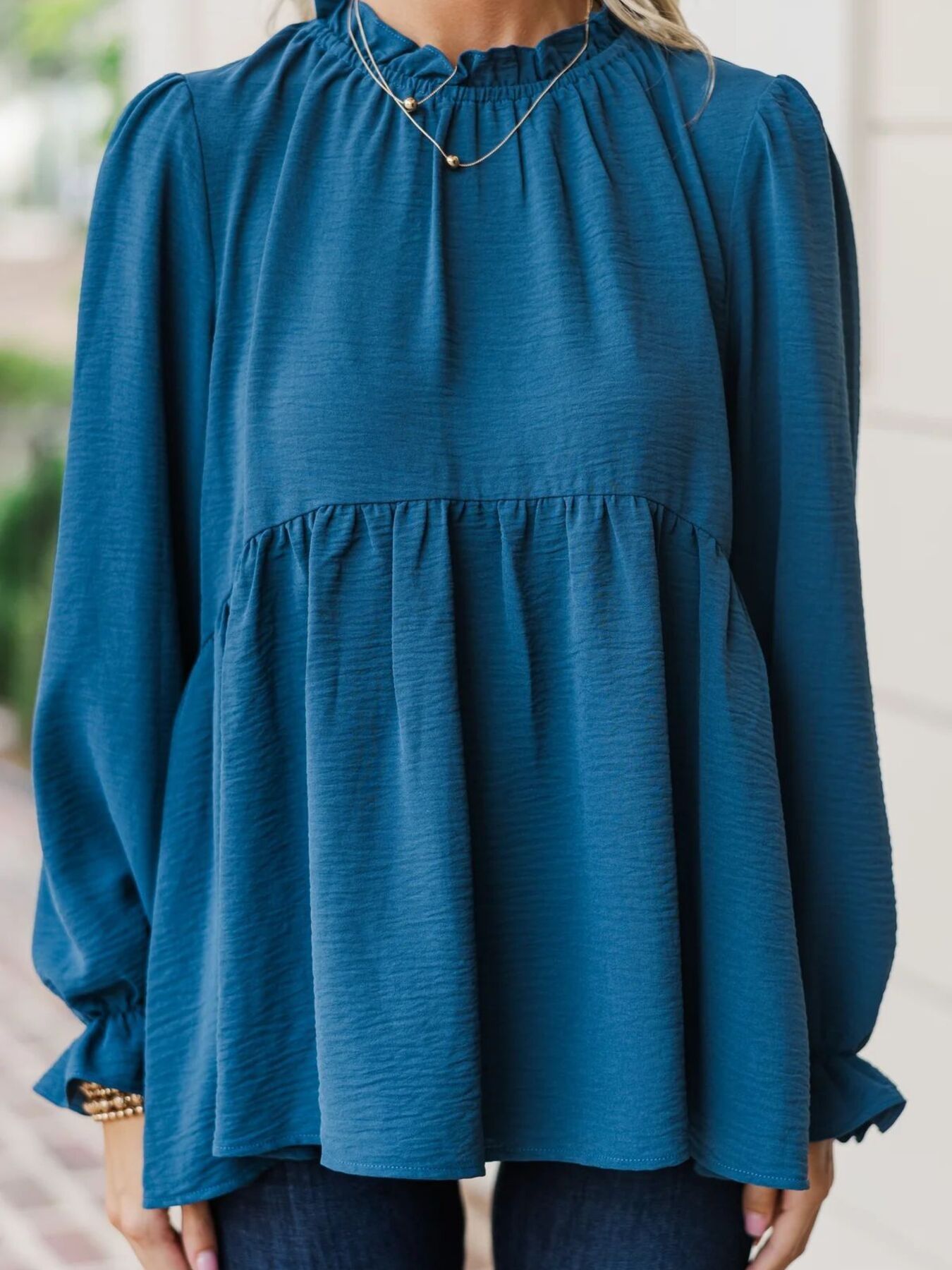 Frill Mock Neck Flounce Sleeve Blouse