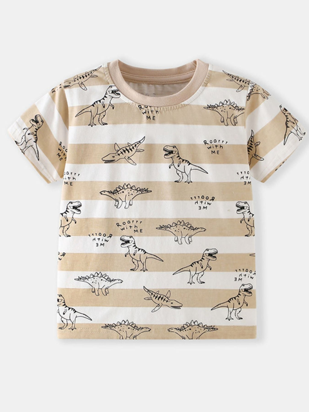 Children's Dinosaur Print Striped Crew Neck T-Shirt