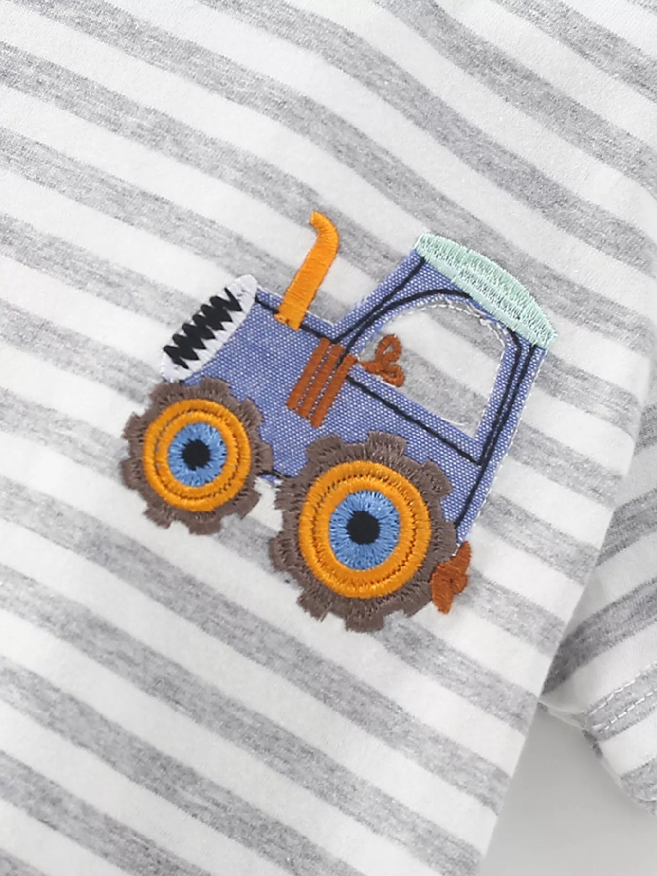 Children's Striped Cotton Toddler T-Shirt with Tractor Applique