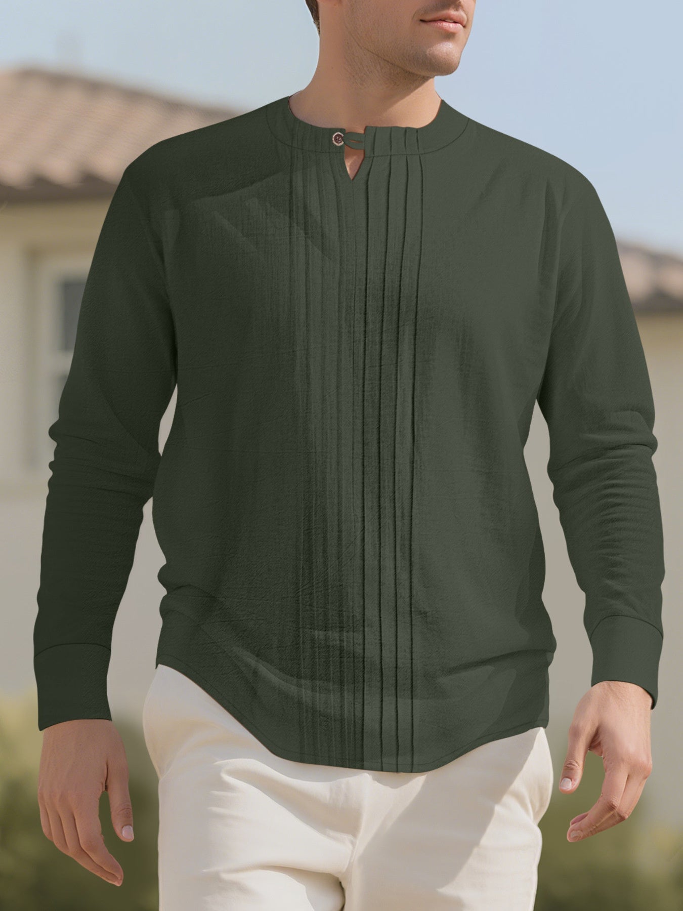 Men's Full Size Casual Pleated Long Sleeve Blouse Plus Size