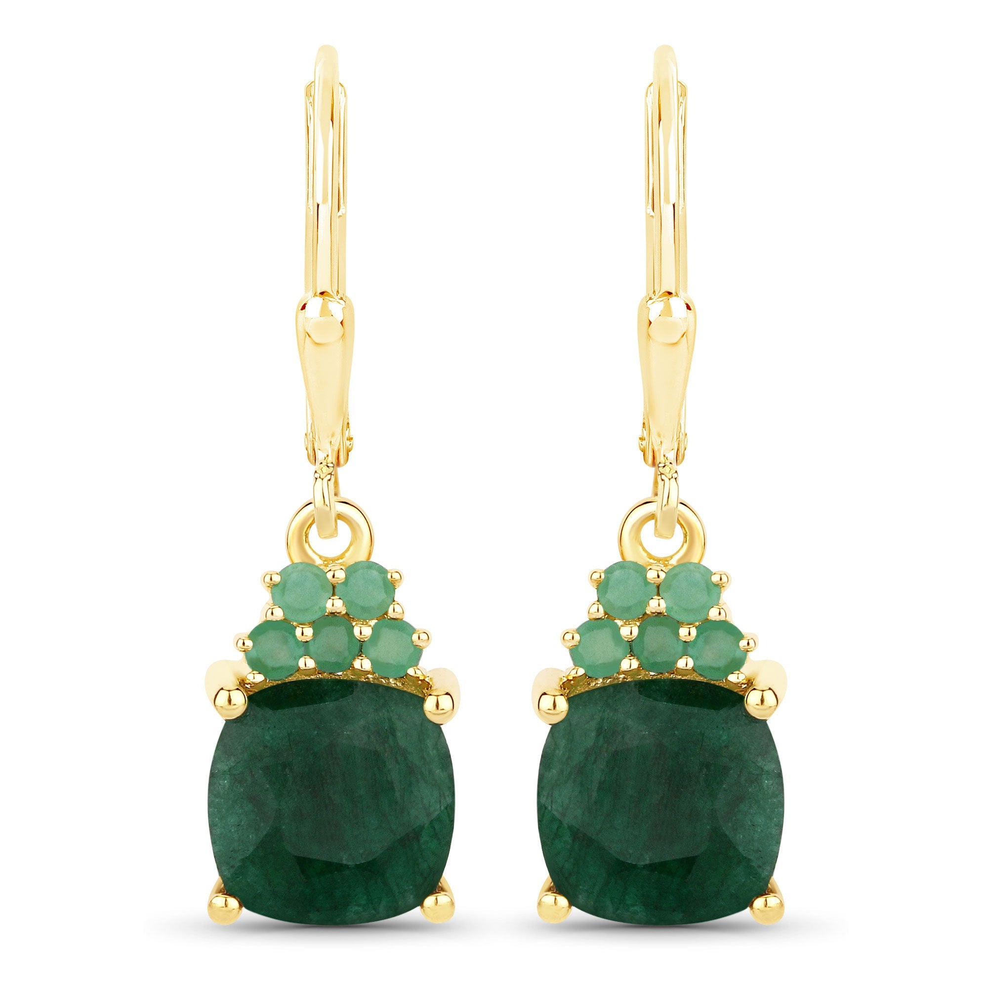 4.50 Carat Dyed Emerald and Emerald .925 Sterling Silver Earrings