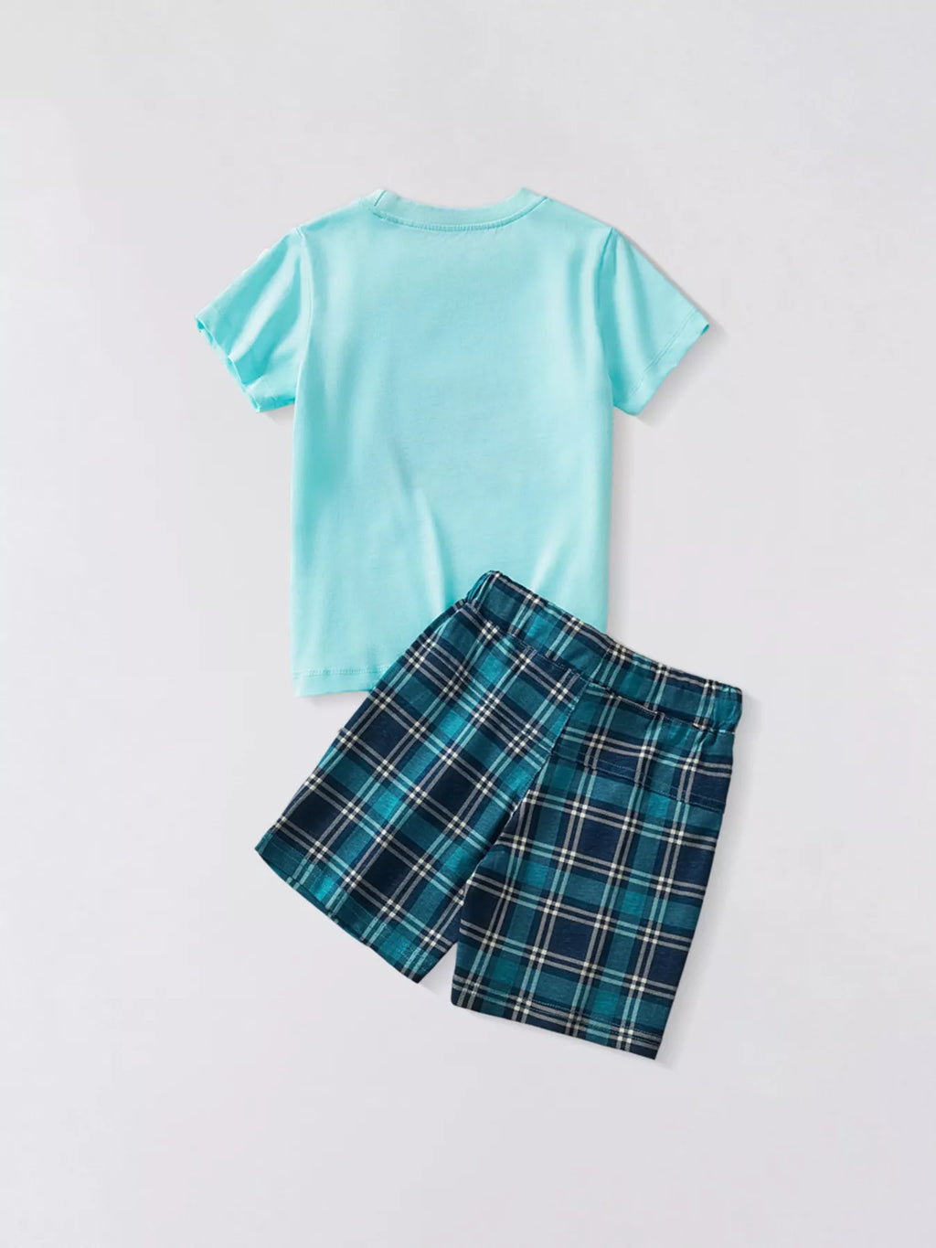 Children's Car Graphic Short Sleeve Tee and Plaid Shorts Set
