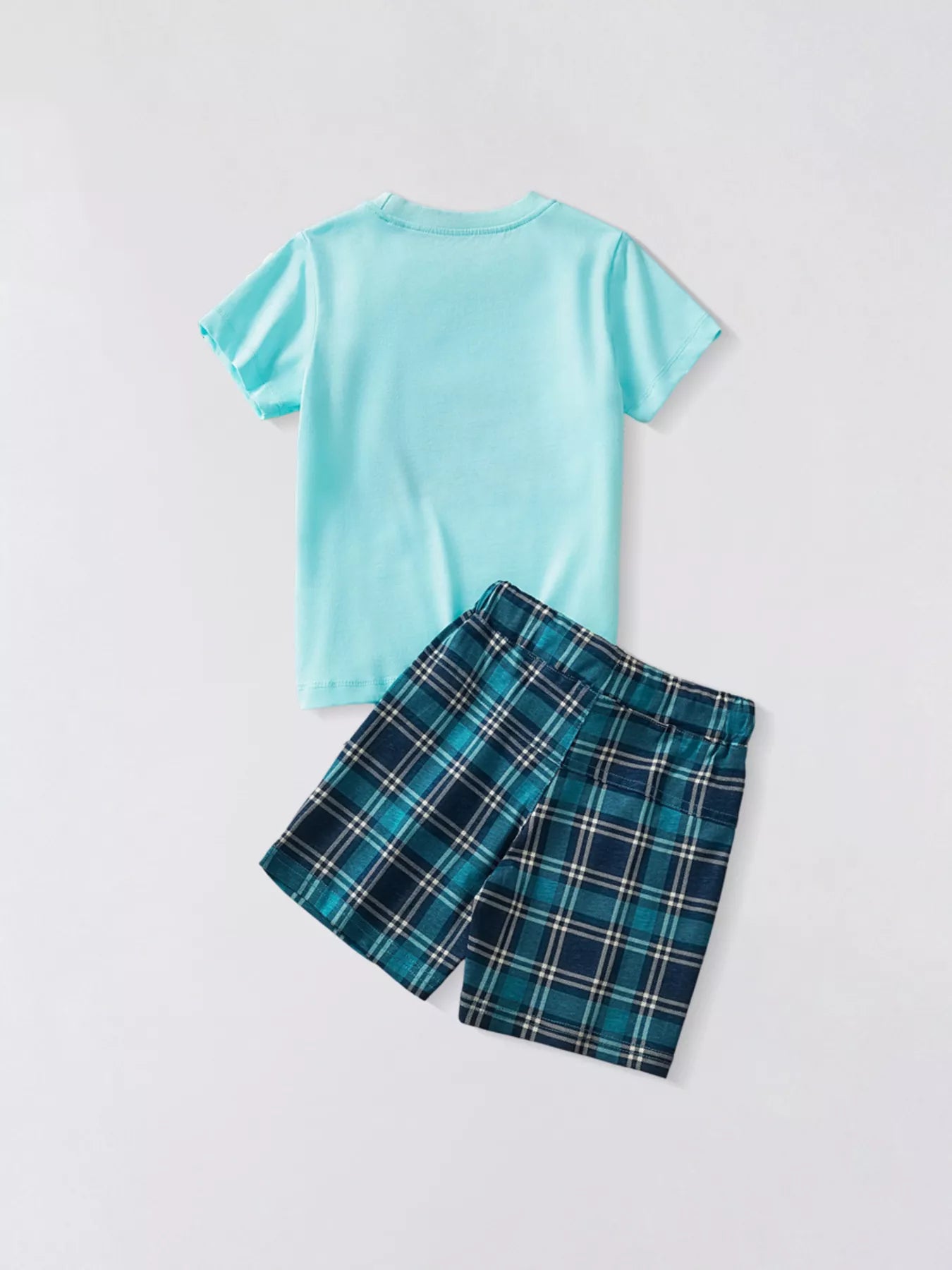 Children's Car Graphic Short Sleeve Tee and Plaid Shorts Set