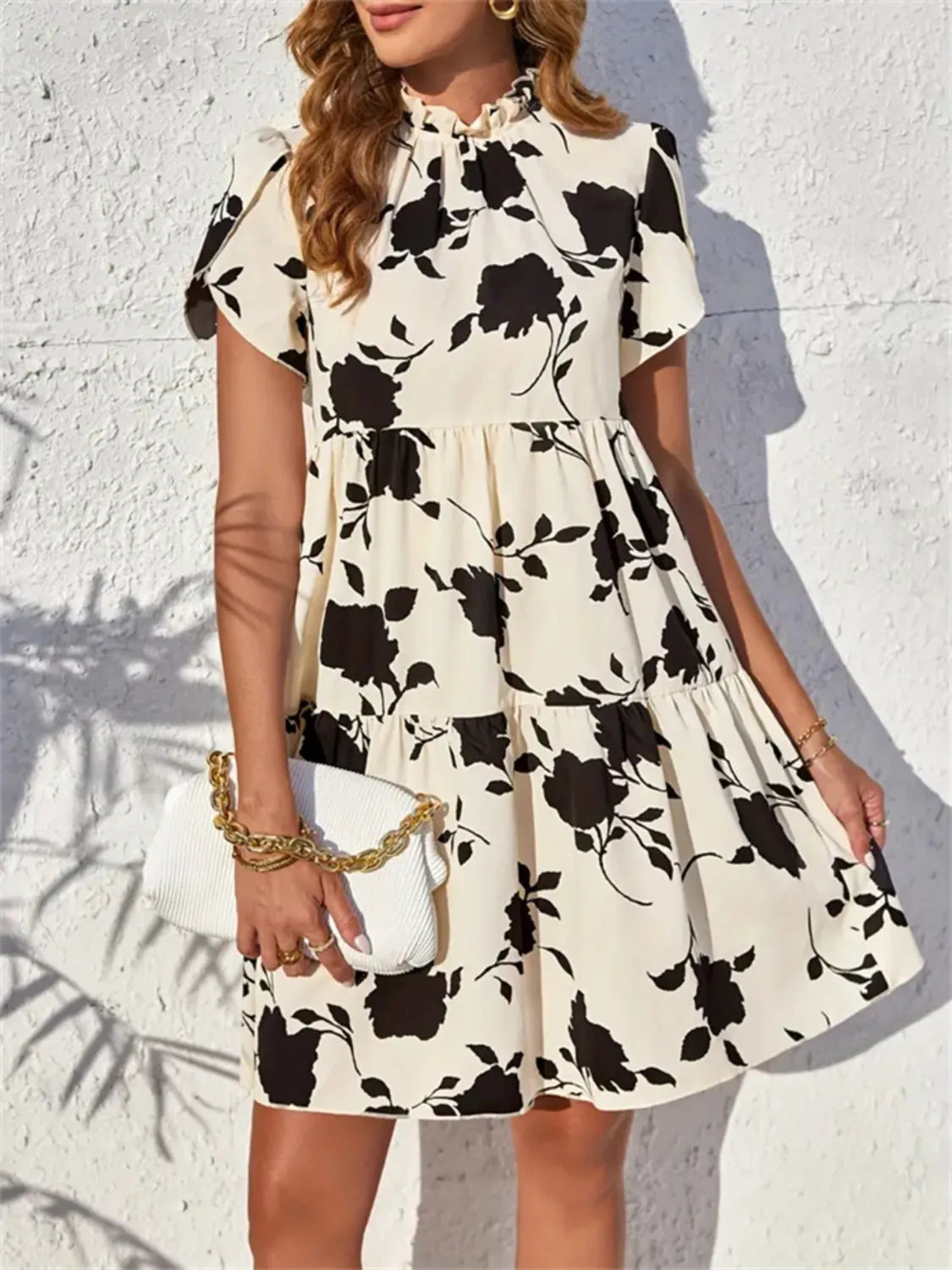 Printed Short Sleeve Mini Dress