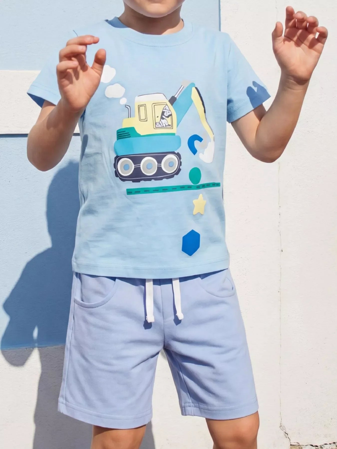 Children's Excavator Print T-shirt and Shorts Set