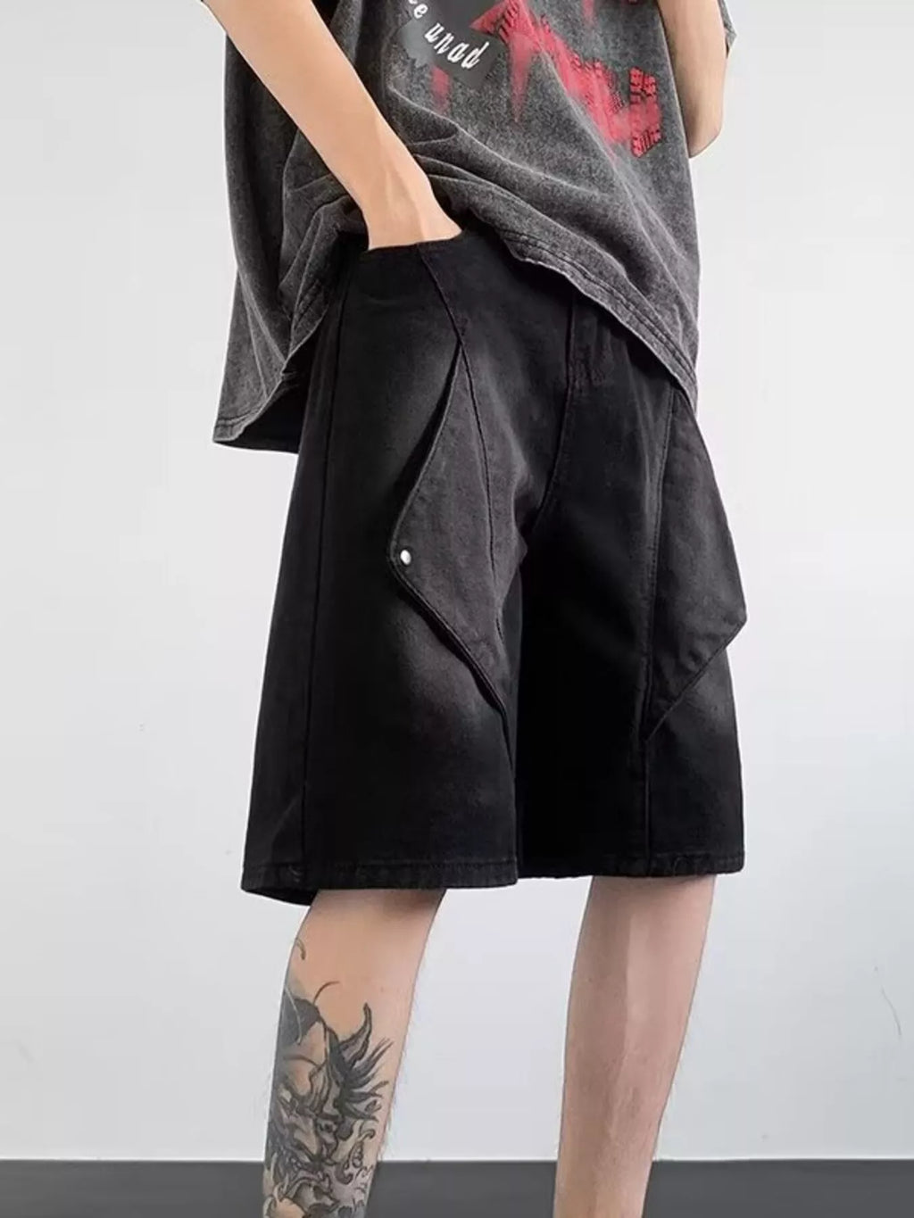 Men's Plus Size Wash Denim Shorts with Pockets