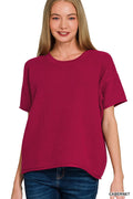 Zenana Viscose Round-neck Short Sleeve Sweater