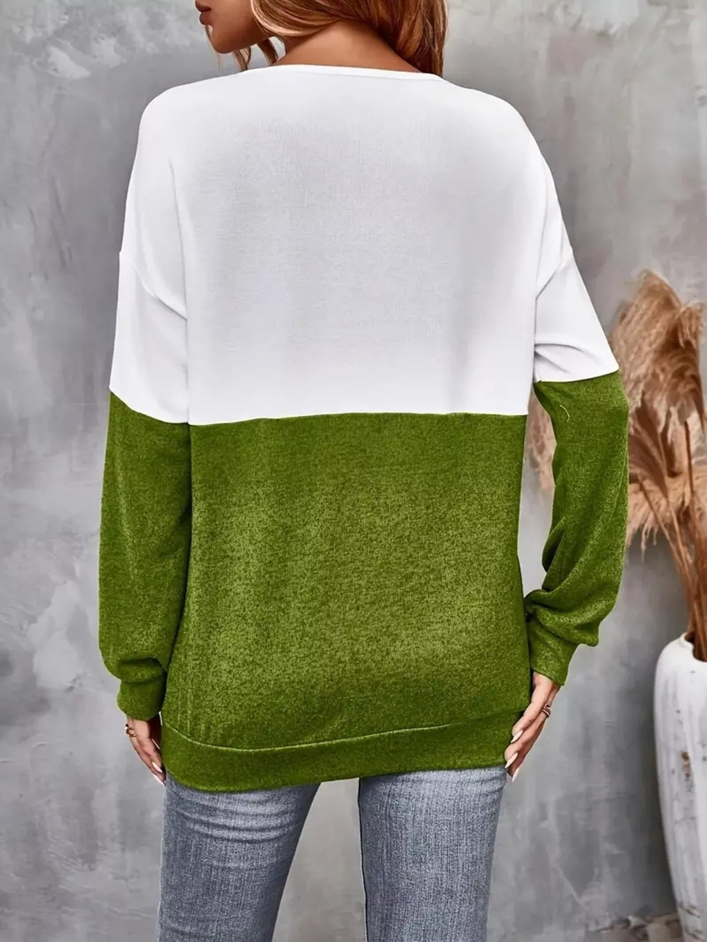 Crisscross V-Neck Color Block Long Sleeve T-Shirt