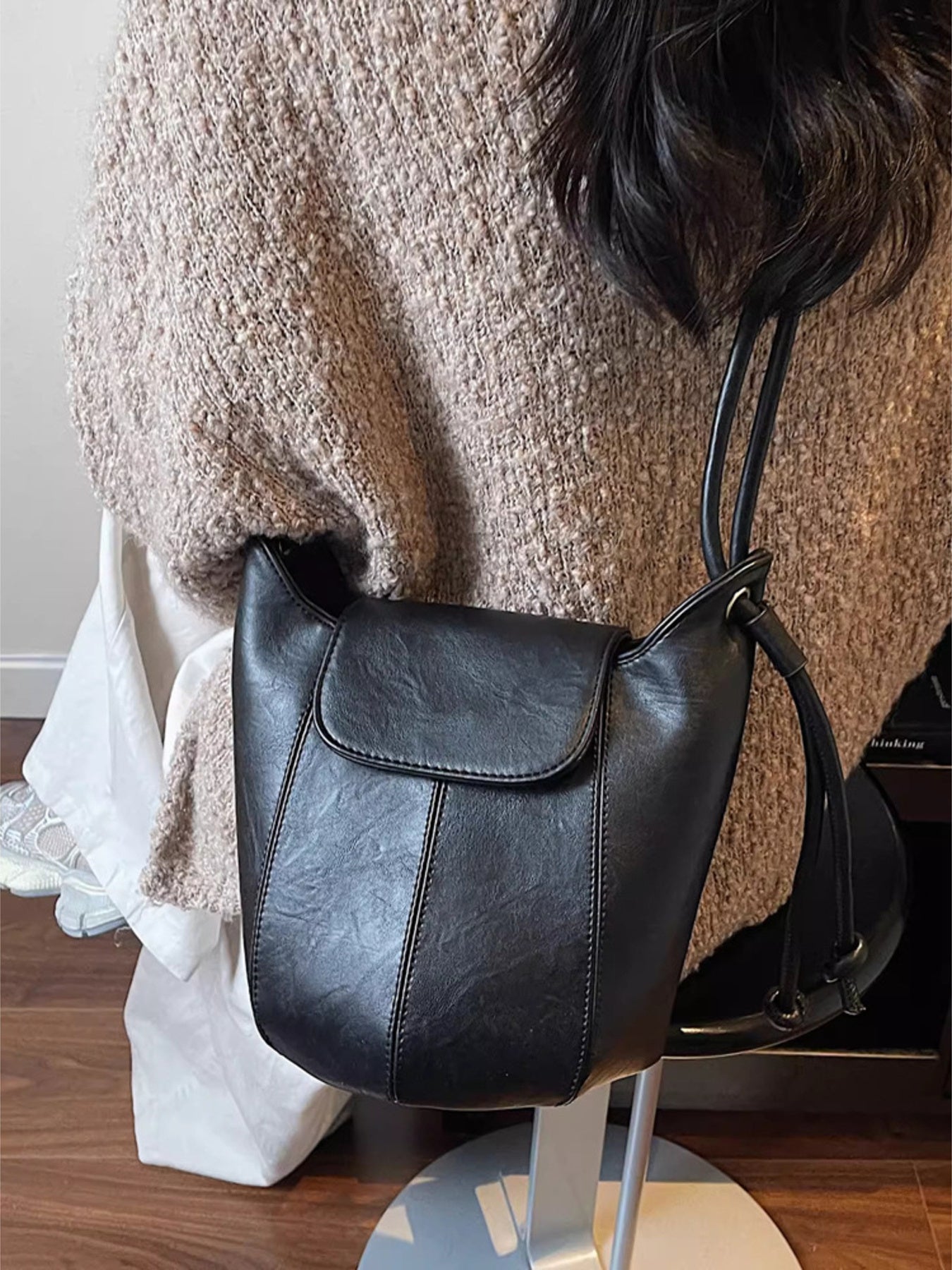 Knot Strap Bucket Crossbody Bag
