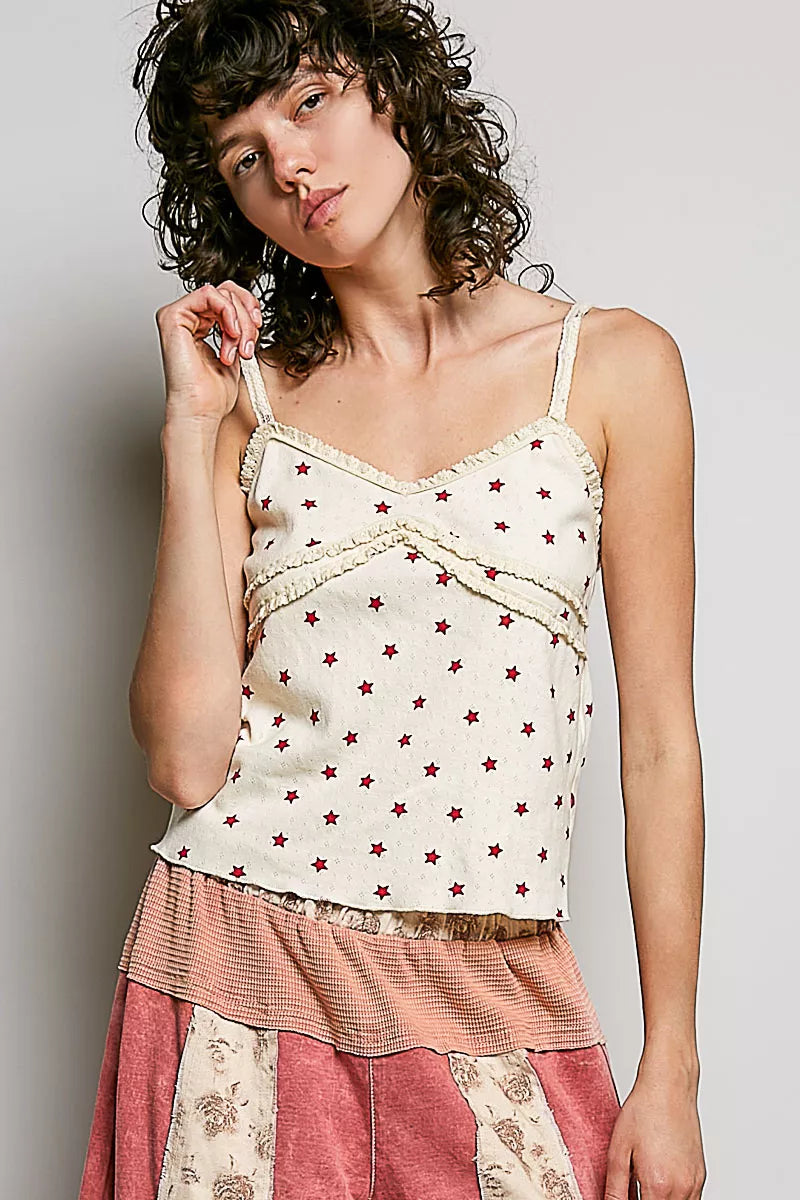 POL Star Printed Lightweight Ribbed Knit Cami