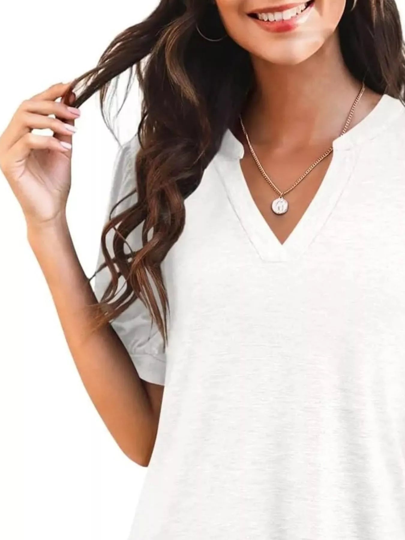 Puff Sleeve Notched Casual T-Shirt