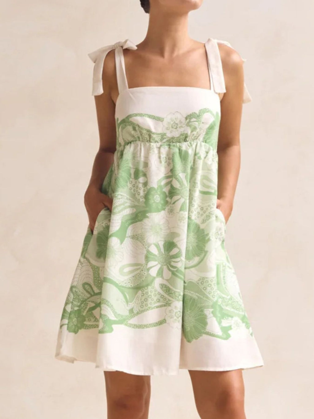 Printed Tie Shoulder Mini Dress