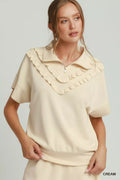 Umgee Ruffle Quarter Zip Short Sleeve Top