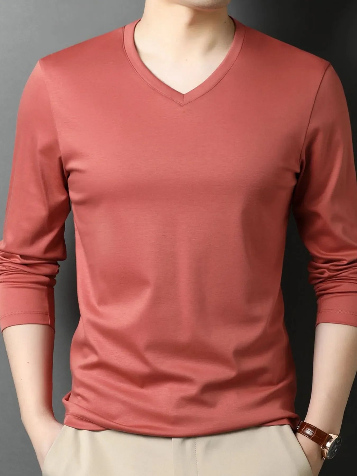Men's V-Neck Long Sleeve T-Shirt