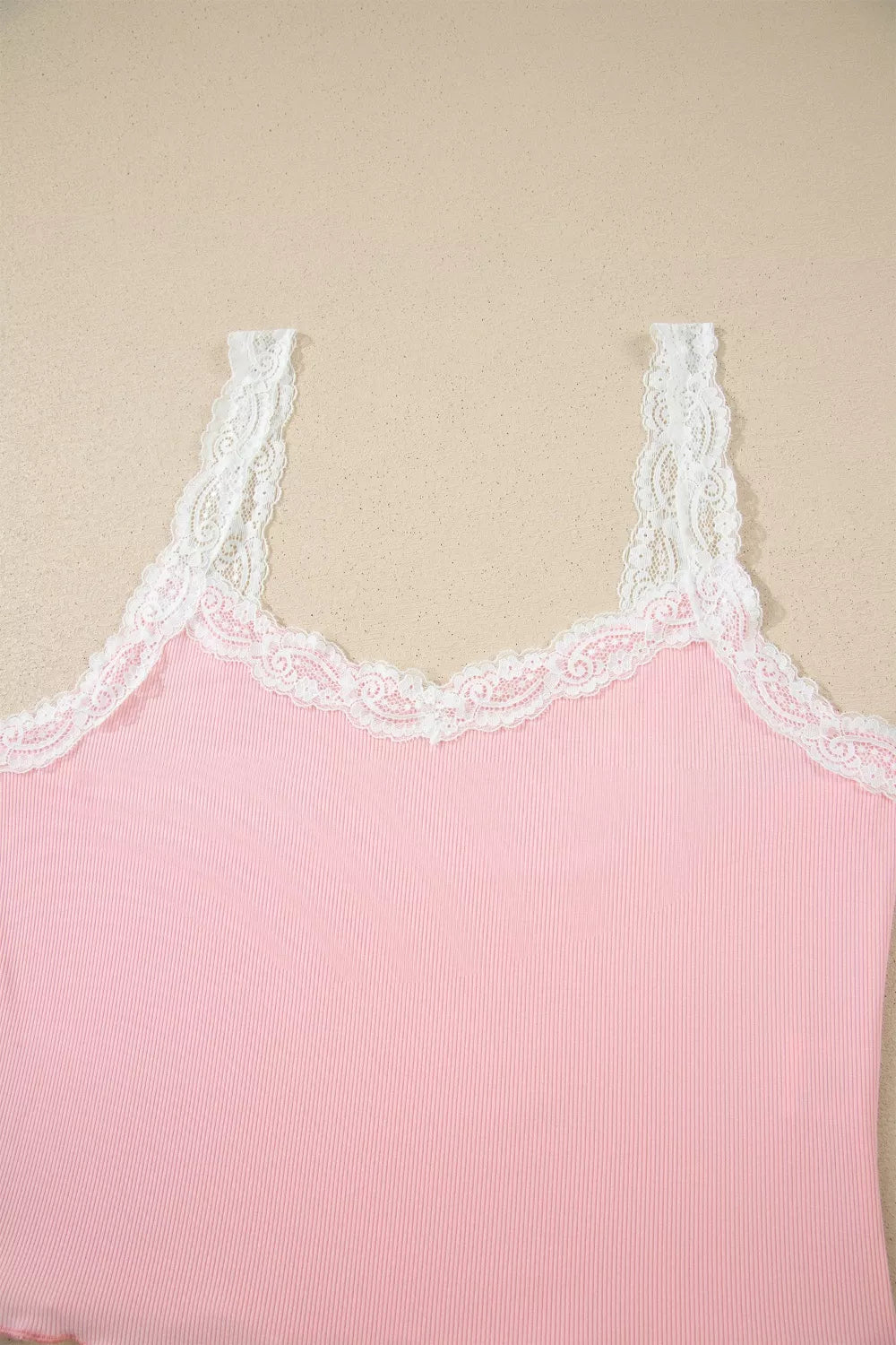 Ribbed Knit Lace Straps Patchwork Lettuce Hem Cropped Top Floral Short Lounge Set