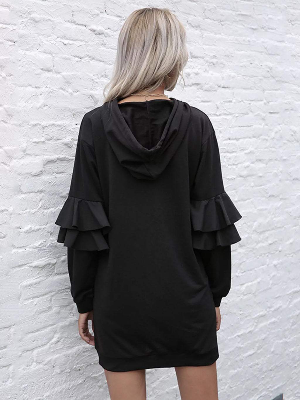 Ruffle Long Sleeve Hooded Mini Dress