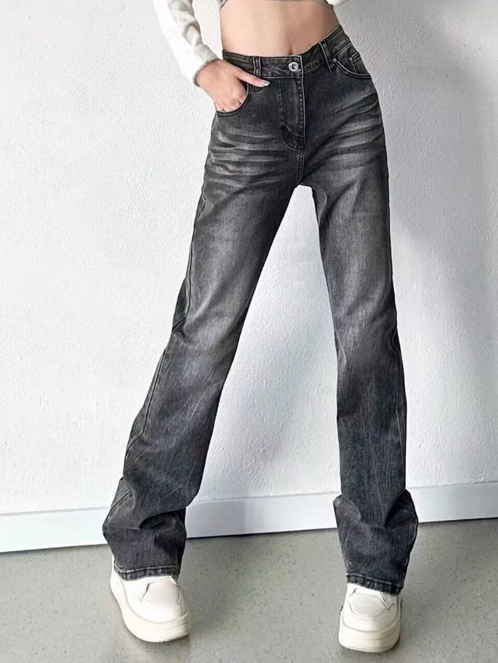 Men's Full Size Vintage Wash High-Waisted Straight Leg Jeans Plus Size