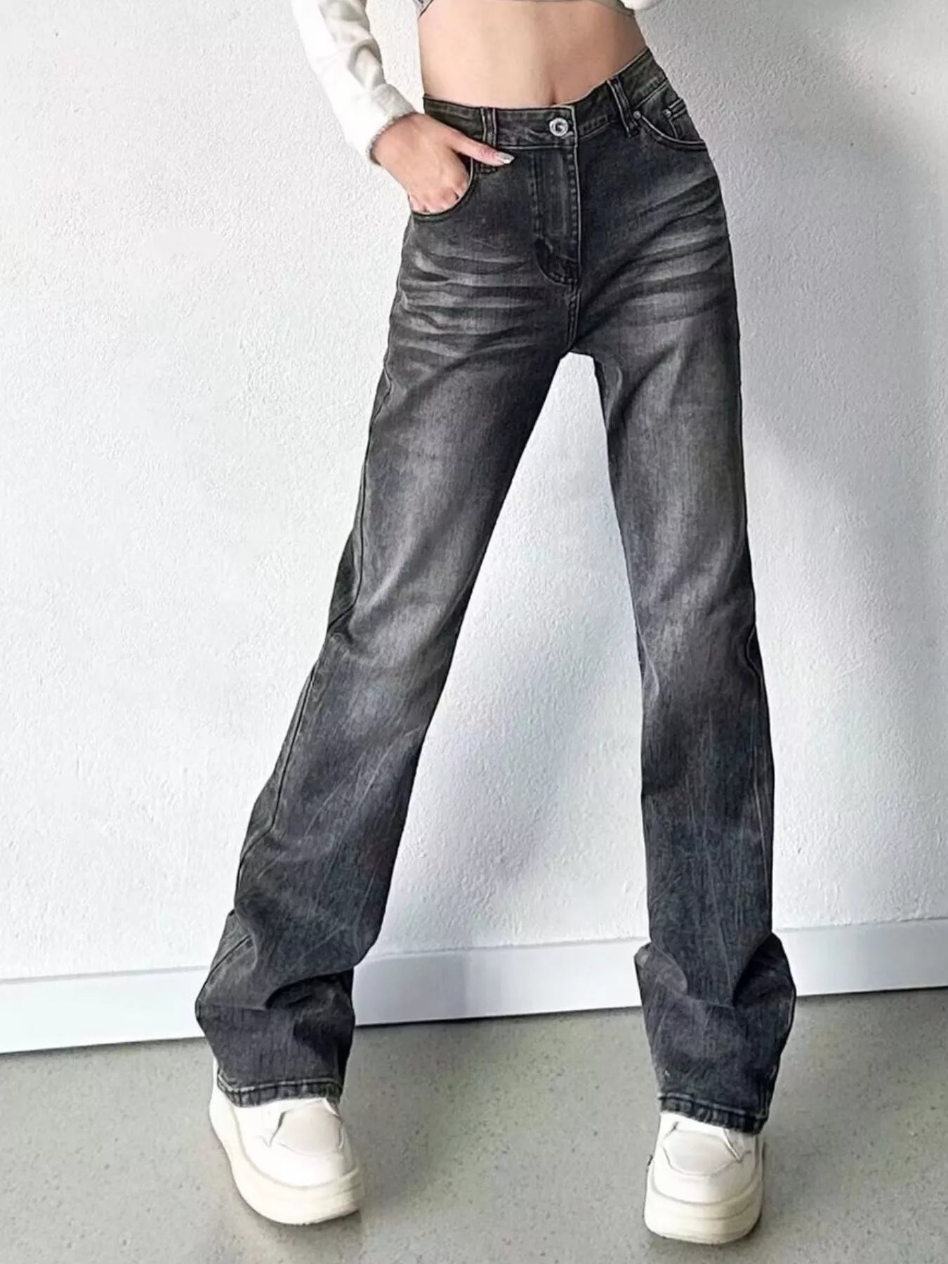 Men's Full Size Vintage Wash High-Waisted Straight Leg Jeans Plus Size