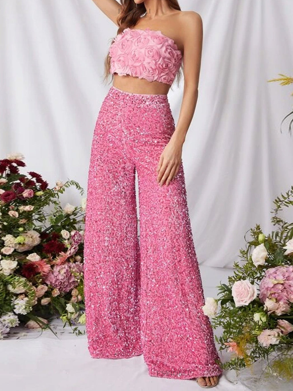 Sequin Embellished Wide Leg Pants