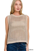 Zenana Acid Washed Fishnet Sweater Vest