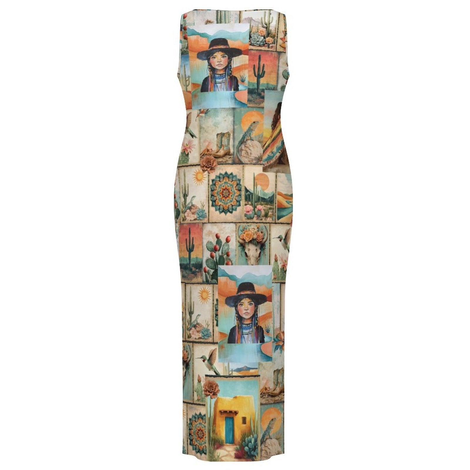 Baha Ranch Colores de Mexico Pictures of the Southwest Sleeveless Bodycon Side Slit Long Dress