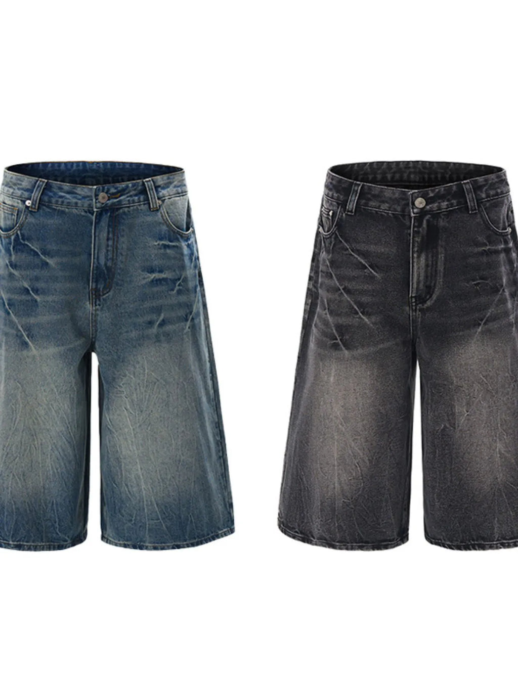 Men's Wide Leg Washed Denim Shorts