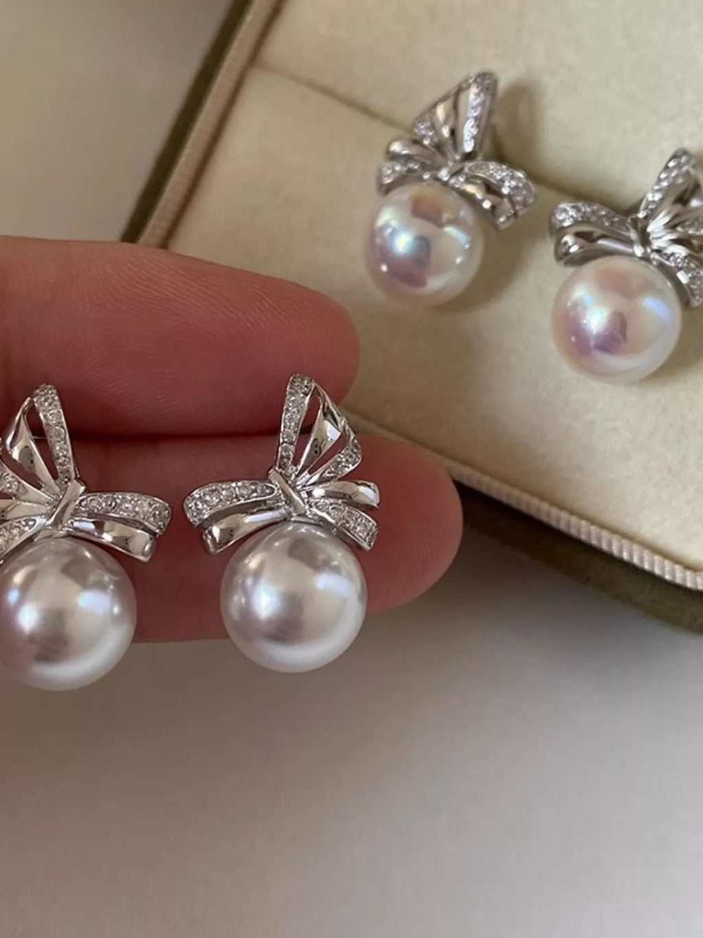 Pearl Bowknot Drop Earrings