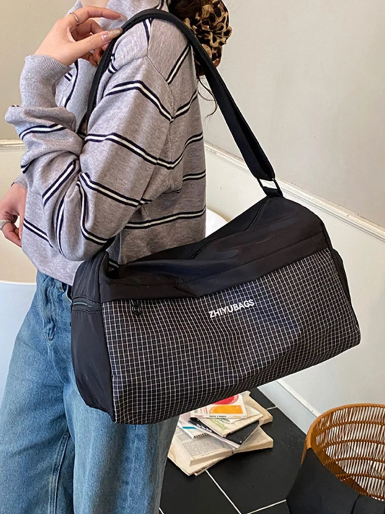 Plaid Oxford Cloth Travel Bag