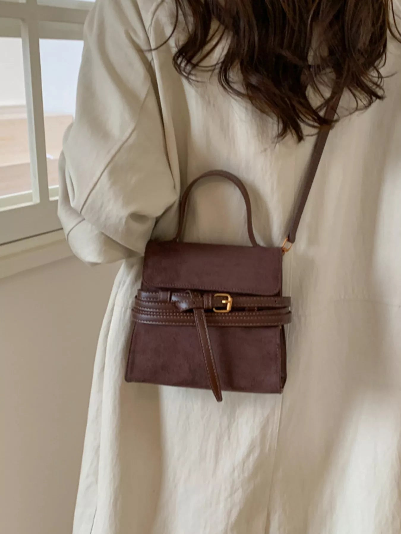 Suede Buckle Decor Crossbody Bag