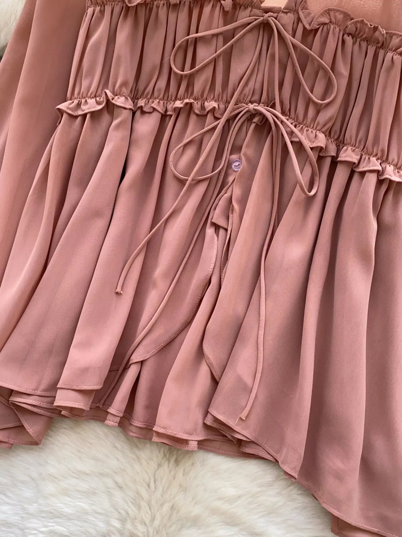 Ruffle Tie-Front Chiffon Blouse