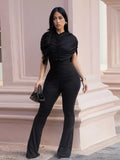 Ruched Flare Leg Jumpsuit