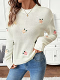 Flower Round Neck Long Sleeve Sweater