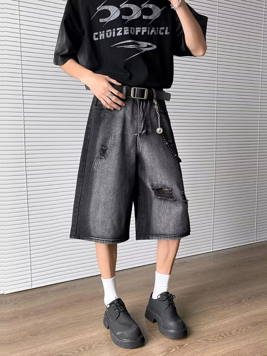 Men's Full Size Distressed Wide Leg Denim Shorts Plus Size