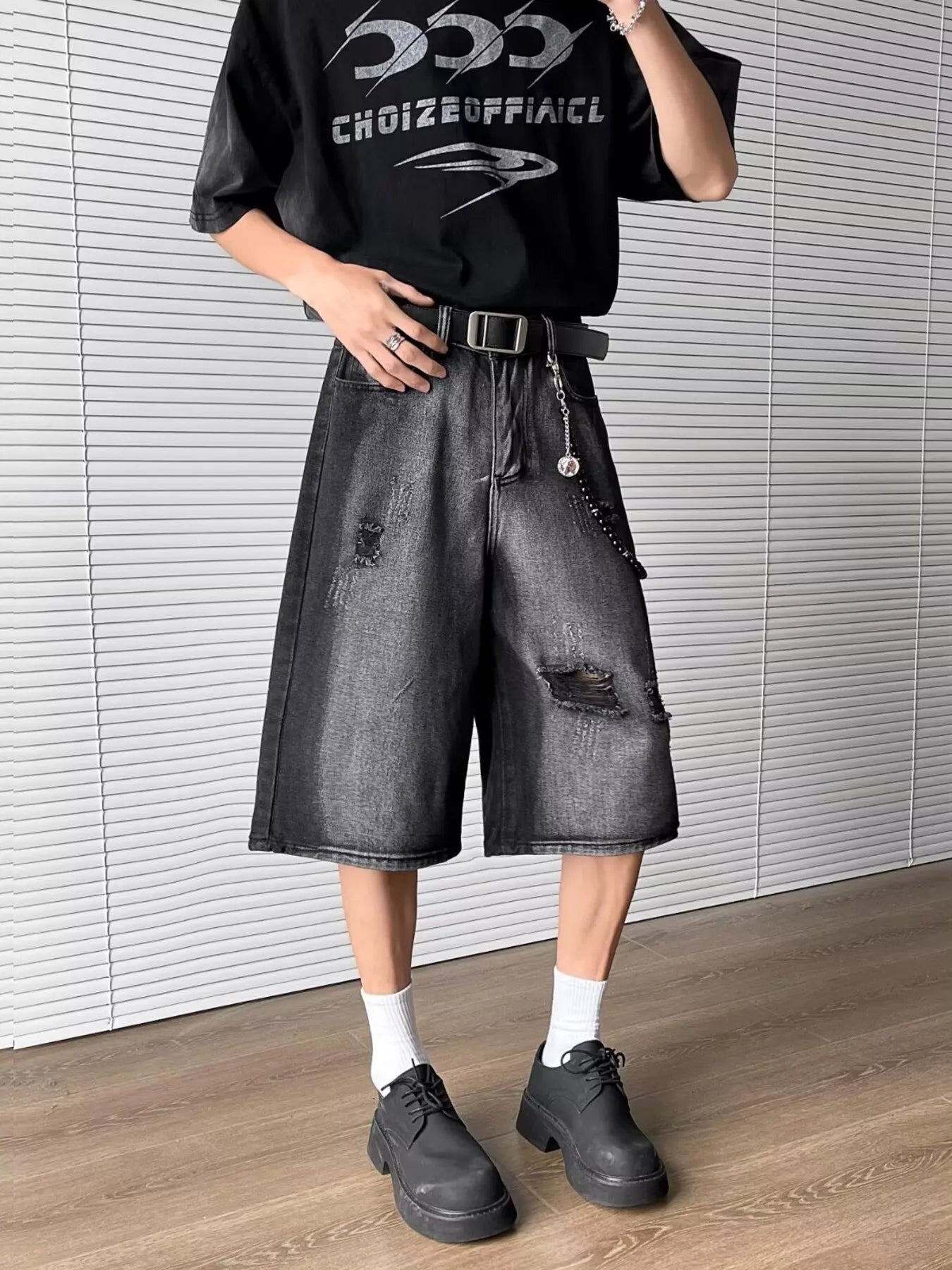 Men's Full Size Distressed Wide Leg Denim Shorts Plus Size