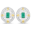 0.69 Carat Genuine Zambian Emerald and White Diamond .925 Sterling Silver Earrings