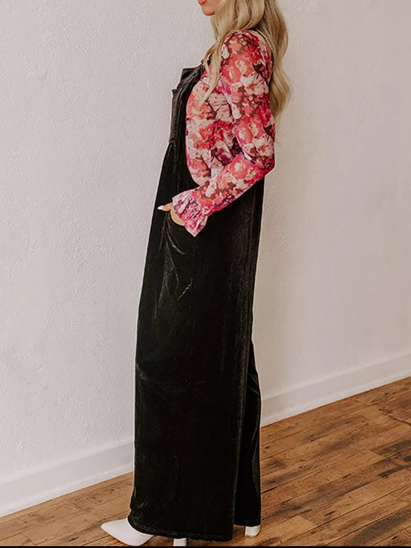 Velvet Wide Leg Overalls