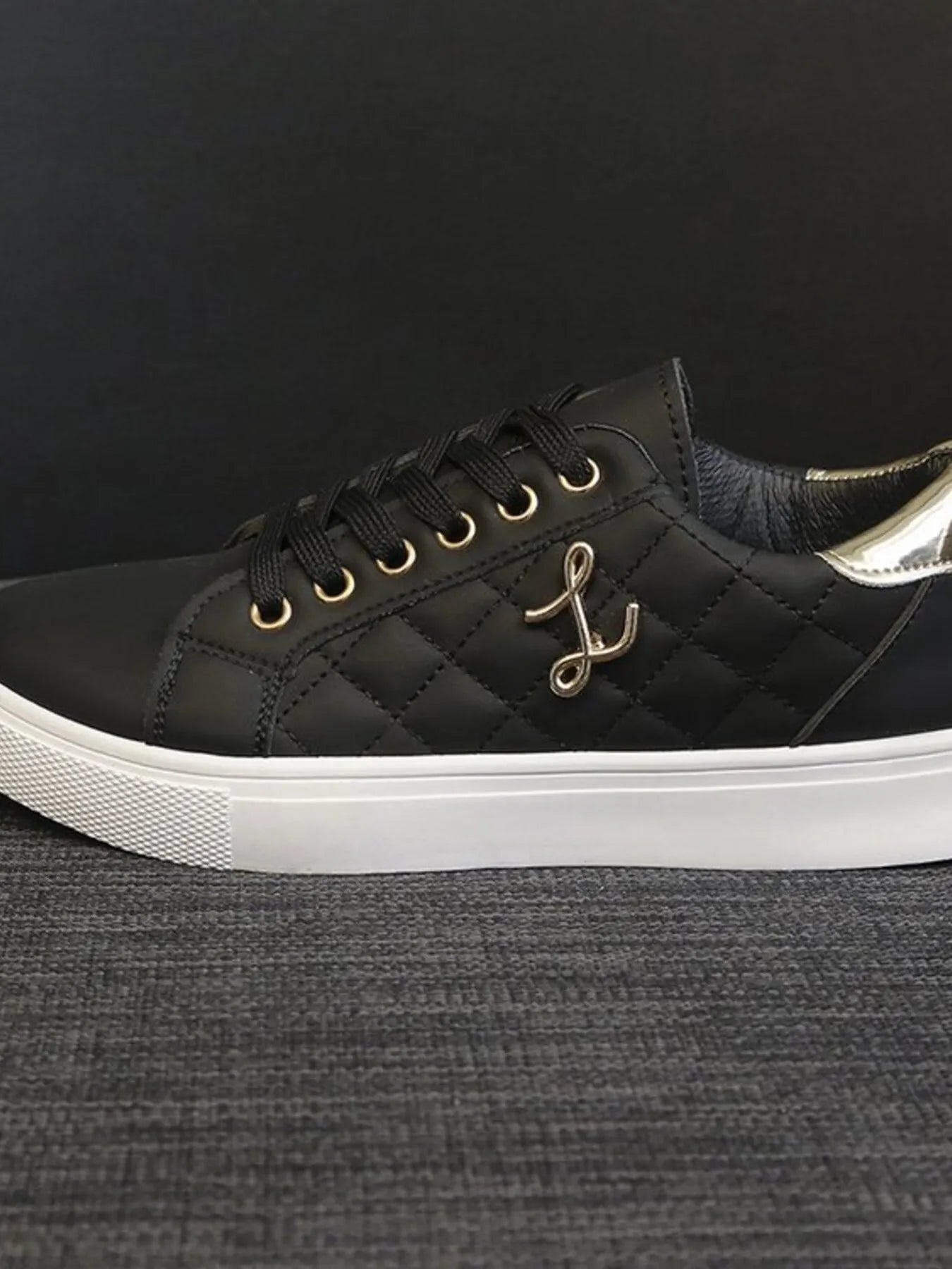 Quilted Platform Sneakers with Metallic Gold Accents