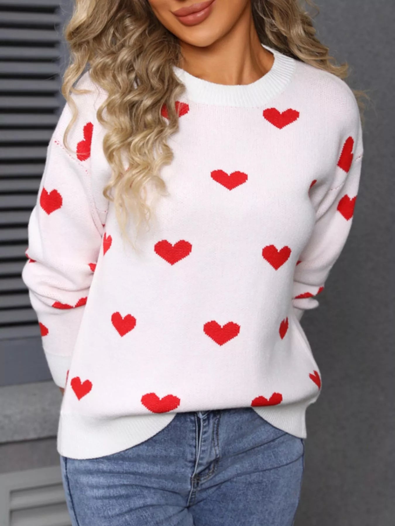 Valentine's Day Heart Pattern Dropped Shoulder Sweater
